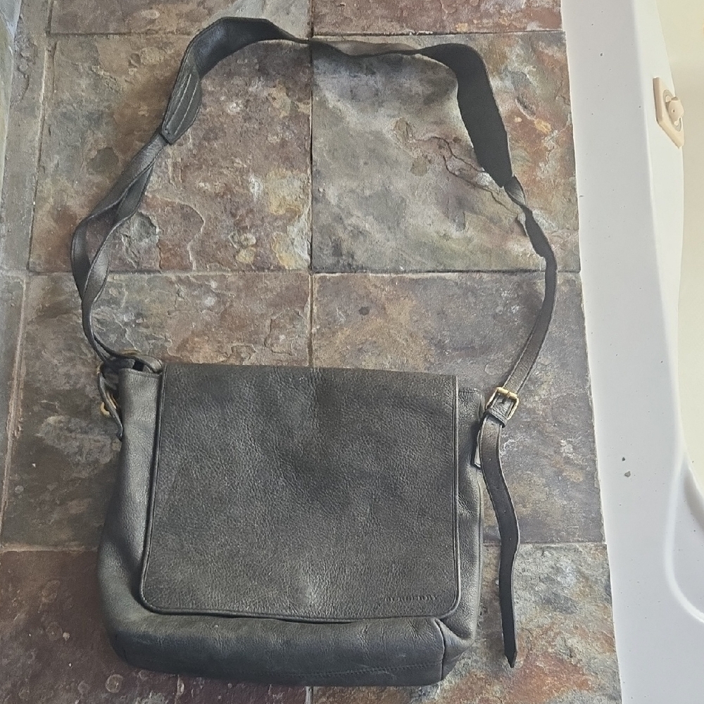 Vinatage Burberry Dark Gray Leather Messenger Bag